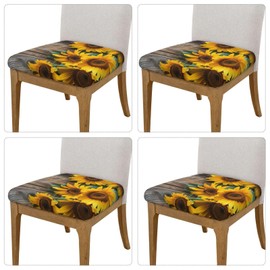 Sunflowers and Postcard Newspaper Dining Square Chair Seat Covers 16.9" Four Pieces, Stretch Fitted Couch Cushion Cover Replacement Removable, Chair Slipcovers for Home Holiday Decoration