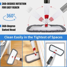 Spray Mops for Floor Cleaning, Microfiber Spray Cleaning Mop Kit with 3 Reusable Washable Pads 700ML Refillable Bottle and Scrubber Flat Mop with 360 Degree Swivel Head for Hardwood Laminate (Grey)