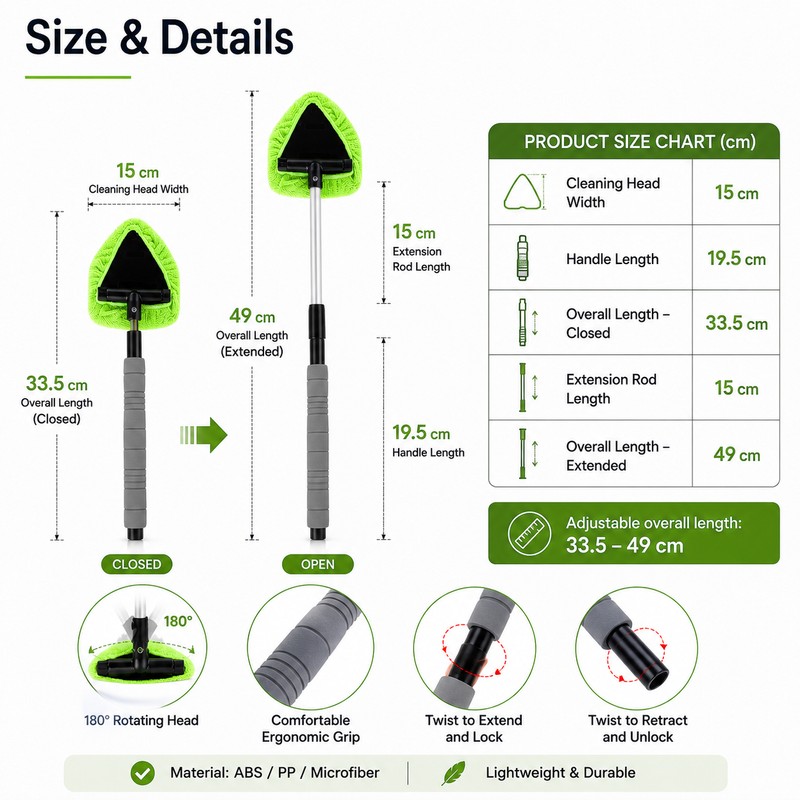 Telescopic Car Windshield Cleaner for Glass - 360° Microfiber Window