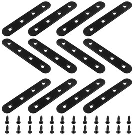 Hordion 12Pcs 4 Inch Straight Bracket Stainless Steel Brace, Flat Mending Plate Fixing Bracket Connector with Screw for Cabinet Furniture Joining Plate, Black