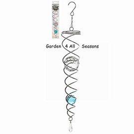 32cm Stainless Steel Spiral Crystal Twister with Blue Crystal. Wind Twister/Spinner Ornament Accessory for Indoor or Garden - GIFT BOXED - SILVER/BLUE