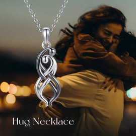 VENACOLY Hug Couple Necklace 925 Sterling Silver Hugging Pendant Necklace Anniversary Valentine's Day Jewellery for Women Wife Lover Him and Her