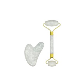 KUNSTIFY Premium Gua Sha Set White - Jade Roller and Jade Stone, Natural Stone for Anti-Ageing