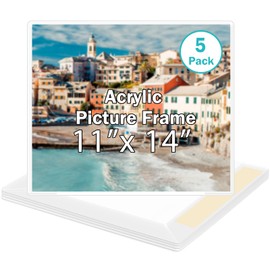 Wbtran 11x14 Acrylic Picture Frame, Clear Frameless Photo Frame for Wall Mount, No Drilling Picture Frames with Tape, Pack of 5 Floating Hanging Picture Frames for Home, School, Office