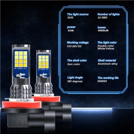 SHENKENUO H11 LED Headlight Bulb Low Beam Bright w/Flash 2 Color White+Yellow Switchback