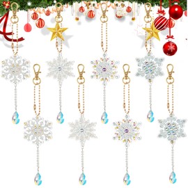AUAUY 5D Diamond Painting Sun Catchers/Wind Chimes, Pack of 8, Christmas Snowflake Pendants, DIY, Double-Sided, Key Ring, Crystal Hanging Ornament for Children, Toy, Gifts