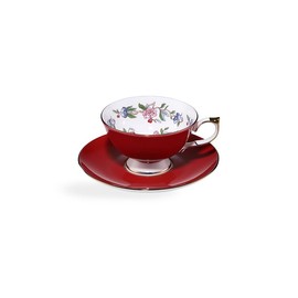 Aynsley Handpainting Colored Glaze Pembroke Oban Fine Bone China English Tea Cup and Saucer Set, 6.1 oz (Red)