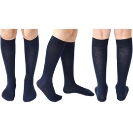 5 Pairs Children/Kids Girls Knee High Plain School Cotton Rich Socks (UK 12.5-3.5, Navy Blue)