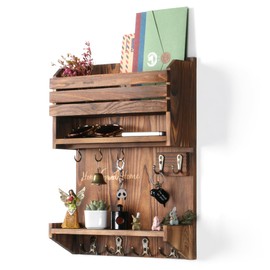 HEKFL Key Holder, Wall Mounted Mail Organizer, Keys Holder on Wall with 9 Key Hooks, Umber