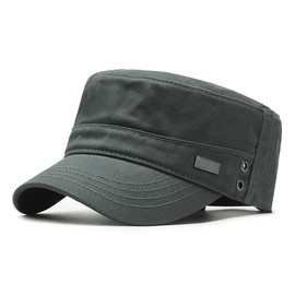 RUNQIU Military Design Solid Work Cap Retro Denim Military Cap Cotton Washed Fabric All Season Adjustable Size, armygre, 56 to 60 cm