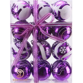 Sea Team Delicate Painting & Glittering Shatterproof Christmas Ball Ornaments Decorative Hanging Christmas Ornaments Baubles Set for Xmas Tree (60mm/2.36", Purple)