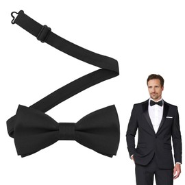 YIAJIA Black Bow Ties for Men, Solid Color Adjustable Bowtie, Men's Pre-Tied Satin Formal Tuxedo Bowtie for for Men Party Wedding