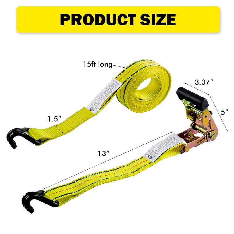 Autofonder 4pcs 1-1/2 x 15 ft Heavy Duty Ratchet Cargo