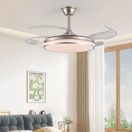 41.7'' Retractable Ceiling Fan with Lights, Modern Ceiling Fan with Remote, Black Fan Light with 6 Wind Speed and Invisible Blades for Kitchen, Dining Room (Pink-2, 41.7'' * 17.7'')