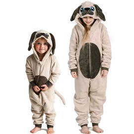 Wunsy Pug Onesie for Boys or Girls Fleece Dog with Tail -Animal Costumes AllinOnes in Kids Age 3-4 Years B PUG