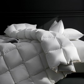 KAKABELL Luxury Goose Down Feather Fiber Comforter King Size All-Season Duvet Insert Ultra-Soft & Breathable Down Comforter 1200TC Poly-Cotton Noiseless Medium Warmth White 90x106Inches