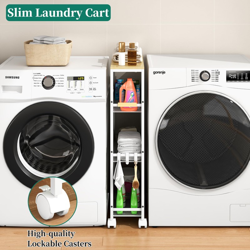 4-Tier Slim Utility Rolling Laundry Cart with Wheels, Easy to