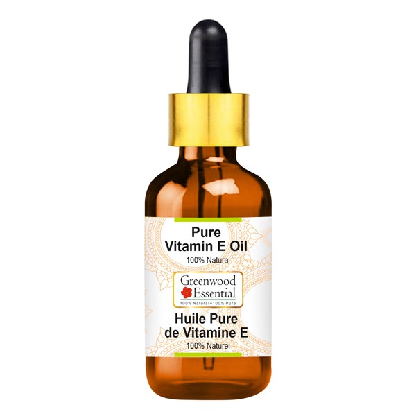 Greenwood Essential Pure Vitamin E Oil with Glass Dropper Natural Therapeutic Class for Hair, Skin & Aromatherapy 100 ml (3.38 oz)