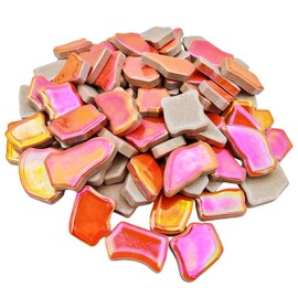 Irregular Ceramic Mosaic Tiles, 1.7cm-3.9cm, 500g, Ceramic Mosaic Tiles for Crafts, Ceramic Mosaic Pieces for Home Decoration or Crafts, Mosaic Accessories (Iridescent Tangerine)