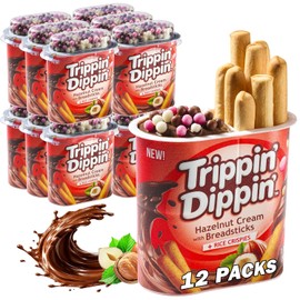 Trippin Dippin Breadsticks with Chocolate Hazelnut Dip and Rice Crisps – 12 Pack Bulk Snacks for an On the Go 1.76 oz Individual Snack Cups