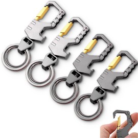 Qubusm 4Pcs Key Chain Heavy Duty KeyChain with Bottle Opener,Carabiner Car Key Chains for Men (Black,Black,Silver,Silver)