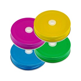 Mason Jar Lids with Straw Hole – Pastel Colored, Fits Small Mouth Jars, Durable & Leak-Proof, Kid-Friendly, Set of 4 for Picnics & Parties