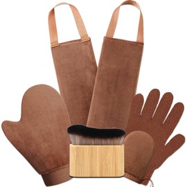 Self Tanning Mitts Self Tanner Mitt Applicator Kit 5 in 1 Tanning Gloves for Self Tanner Brush Self Tanning Brush for Self Tanner Back Applicator Self Tan Mitt Back Tanning Applicator Exfoliating Mitt