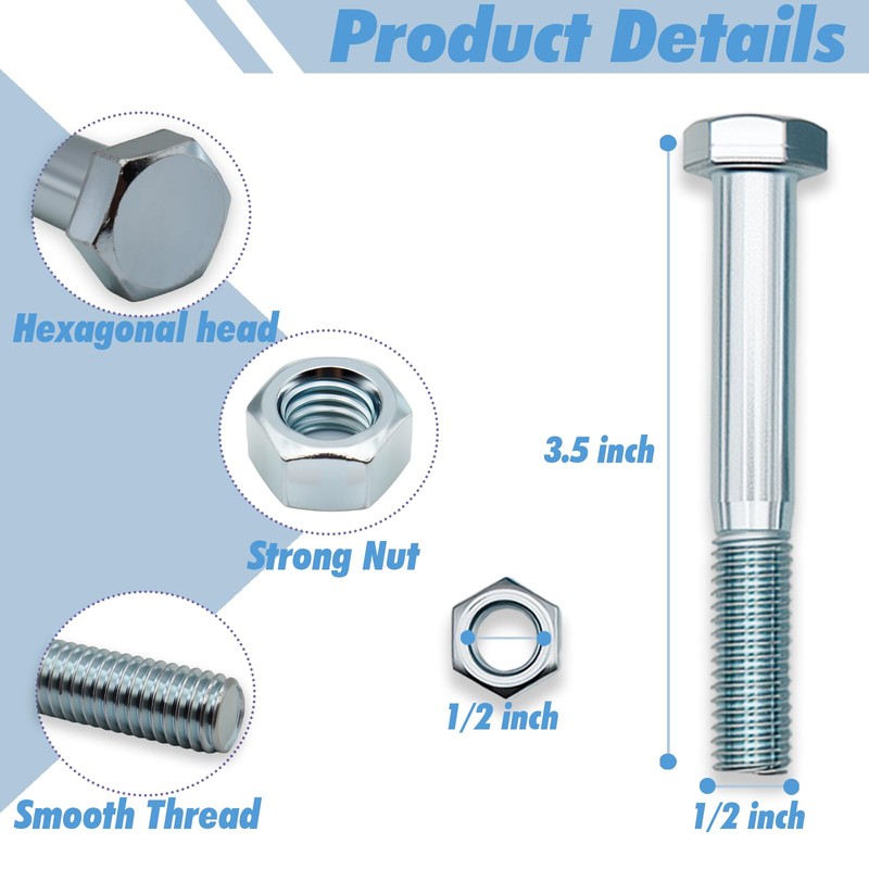5 Pack Grade 2 Shear Bolts 1/2" x 3-1/2" Kit