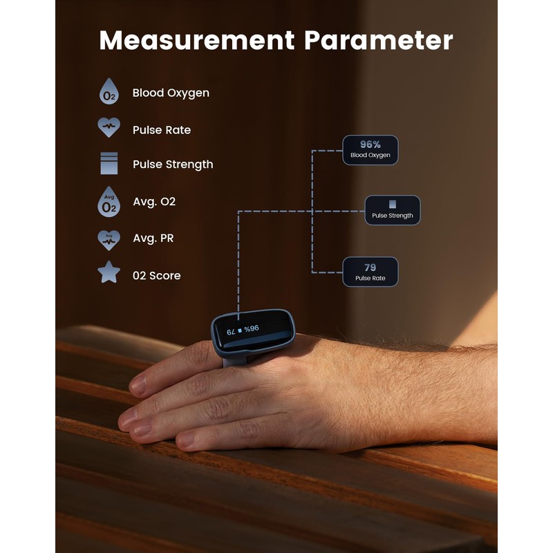 Vibeat Oxylink Wearable Pulse Oximeter - Bluetooth Oxygen Meter with