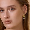 Gold Round Flower Disc Pearl Drop Dangle Earring, 14k Gold
