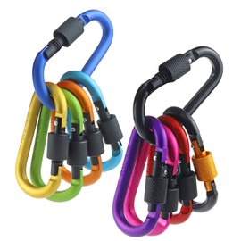 10 Pack Aluminum D Ring Key Rings Hiking Clips Locking Carabiner for Hiking Camping Fishing and Outdoor Use，Clips with Screw Gate Multicolored