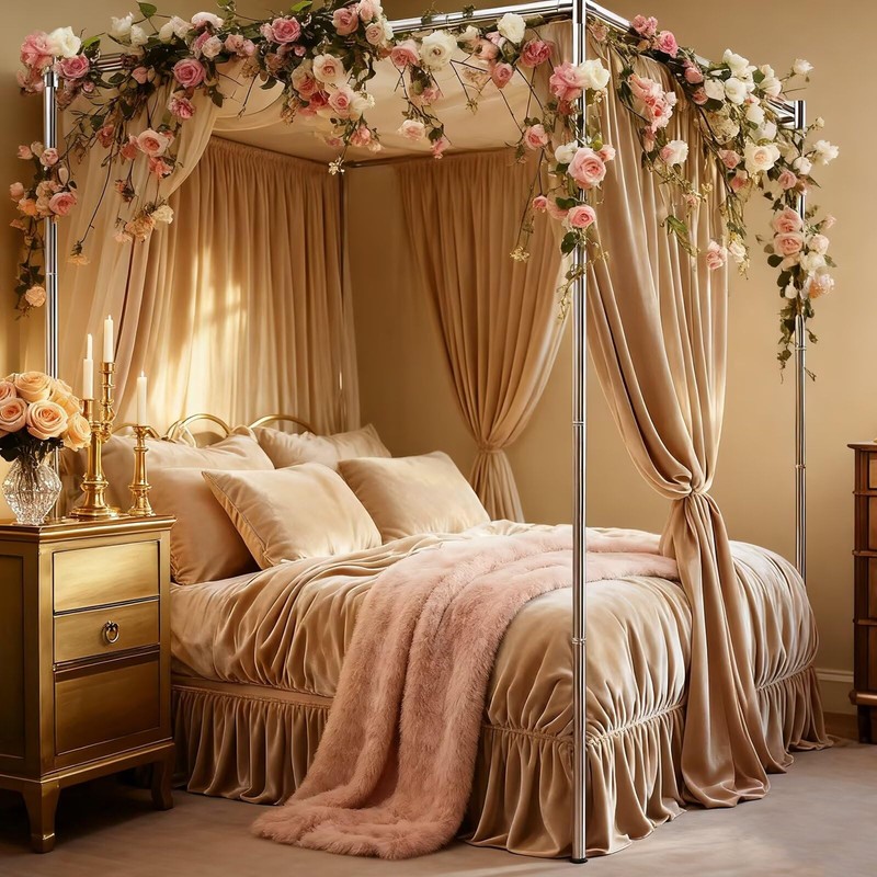 Canopy Bed Frame Queen Size, Thicken Stainless Steel Canopy Bed