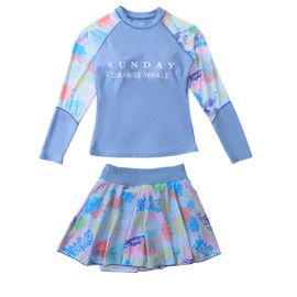 KORADI Girls Swimsuit Rash Guard Set 2-Piece Swimwear Long Sleeve Bathing Suit 3-14 Years(Long 13-14)