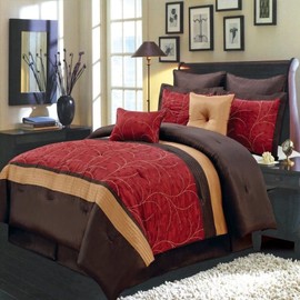 Royal Hotel Bedding Atlantis Red, Gold and Chocolate Cal-King Size Luxury 8 Piece Comforter Set Includes Comforter, Bed Skirt, Pillow Shams, Decorative Pillows