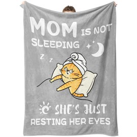 Kazdan Funny Mom Blanket 50"x60" - Mom is Not Sleeping, She's Just Resting Her Eyes Flannel Throw for Tired Mothers, Birthday Gifts from Daughter Son for Mother's Day Christmas Valentine's