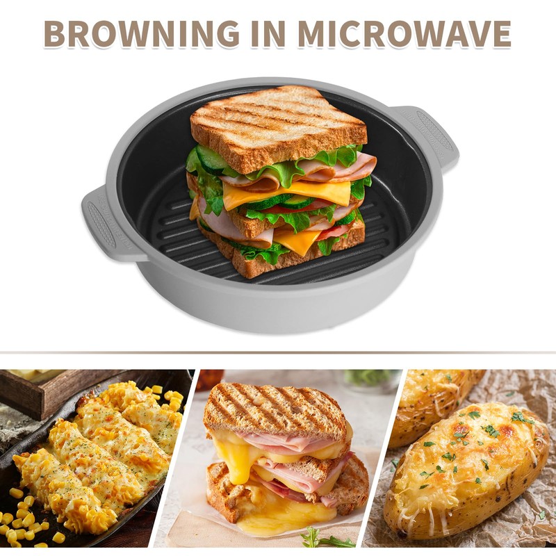 Microwave Grill Pan, Fry Griddle Crisper Pan with Lid for