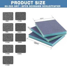 Pack of 18 Soft Sanding Sponge, 60/80/100/120/150/180/220/280/320 Grit Soft Sanding Block, Wet and Dry Sanding Sponges, Washable and Reusable Sanding Pads