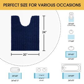 Upgrade Luxury Navy Blue Toilet Bathroom Rug Mat 24" x 20" Contour Rug", Ultra Soft Thick Absorbent Bath Mats, Non Slip Chenille Toilet Mat for Bathroom, Bedroom, Kitchen, Shower, Tub
