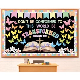 Christian Jesus Bulletin Board Set Religious Bible Verse Classroom Decoration Cutouts Summer Butterfly Inspirational Motivational Borders for Sunday School 2026 VBS Home Church Chalkboard Wall Decor