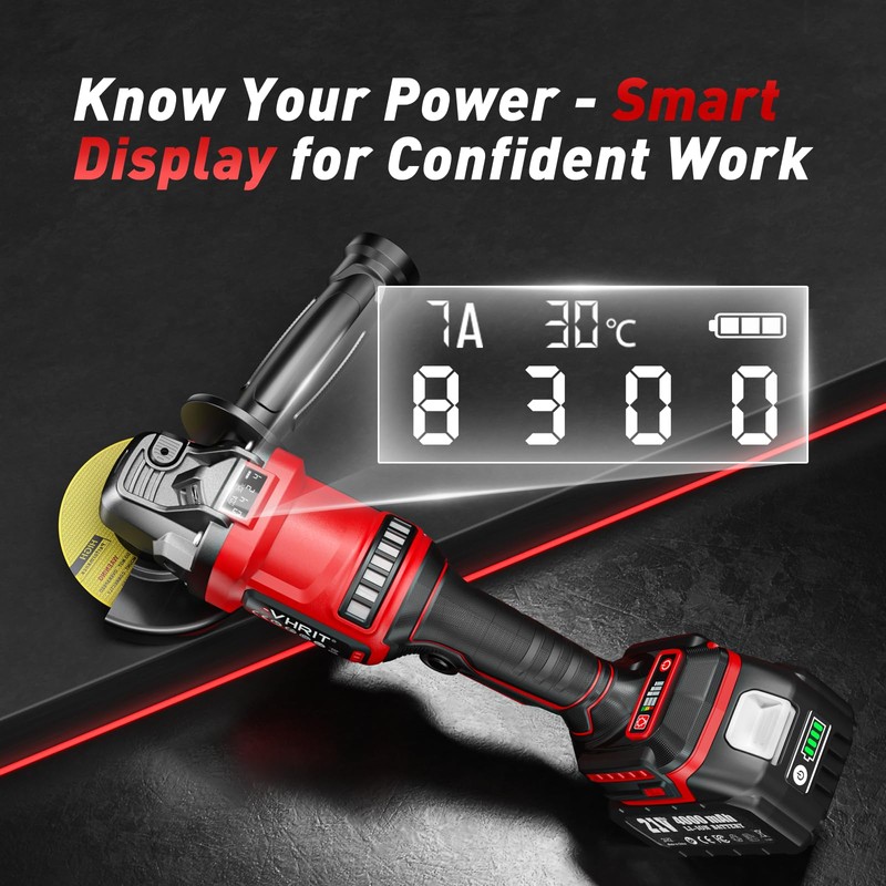Cordless Angle Grinder 4-1/2 inch, 21V Battery Grinder with 800W