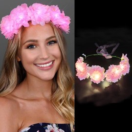 Fashband Flower Crown Headbands Lighted Wreath Garland Headband Pink Flower Hair Accessories Party Headpiece for Women and Girls