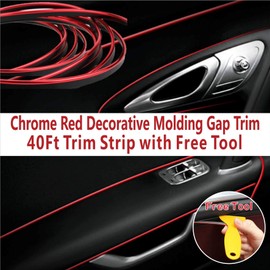 Mr.Brighton LED 40ft (12m) Chrome Red Car Interior Decorative Molding Door Panel Gap Trim Strip