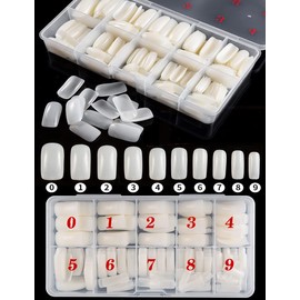 500 PCS Nail Tips Acrylic Flake Nails, 10 Sizes Full Cover Artificial False Nails, Fake Full Tips with Box for DIY Nail Art Salon Women (Natural)