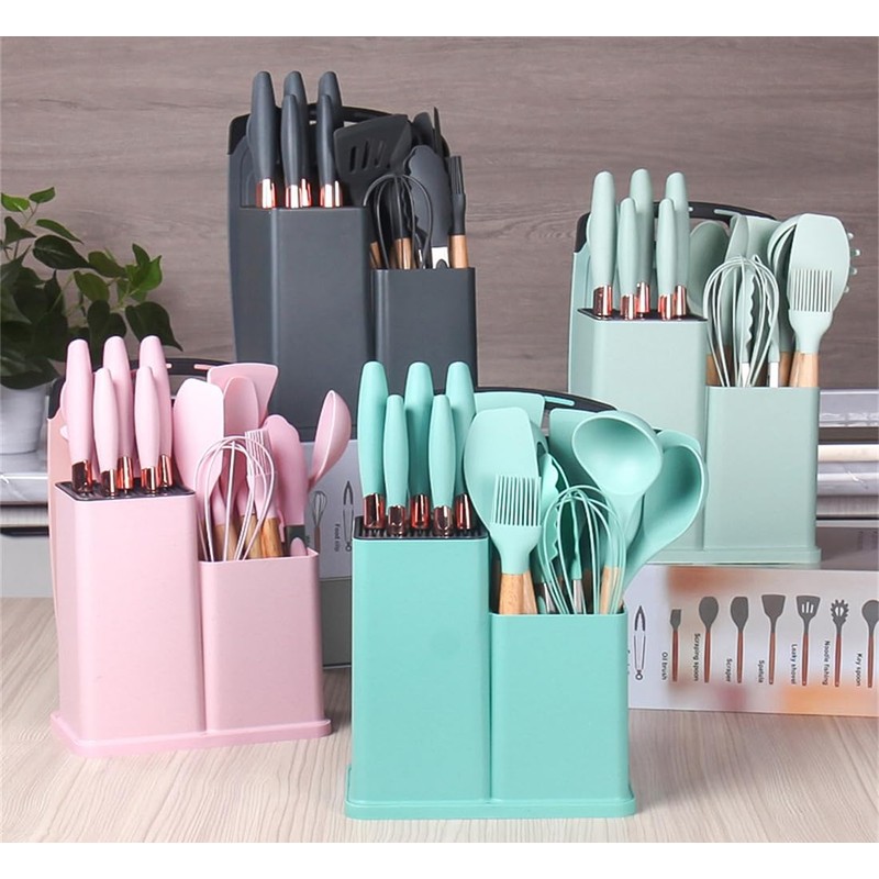 Cherry Pink 19 Piece Kitchen Utensils and Knife Set with