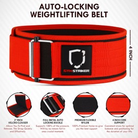 Gym Striker® Weight Lifting Belt Premium Self-Locking Gym Belts weightlifting belt Adjustable Back Lumbar Support Fitness Belt Athlete preferred Powerlifting Deadlift CrossFit [Red,