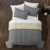 Casa 7-Piece Solid Reversible Comforter Set with Bonus Sheets, Charcoal,