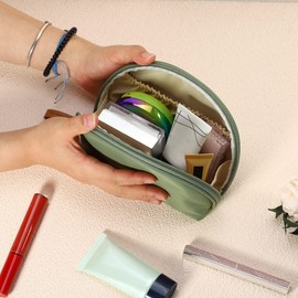 VOCOSTE Half Moon Makeup Bag, Small Half Moon Cosmetic Beauty Bag for Purse Travel Handy Cosmetic Pouch Organizer for Women, Dark Green