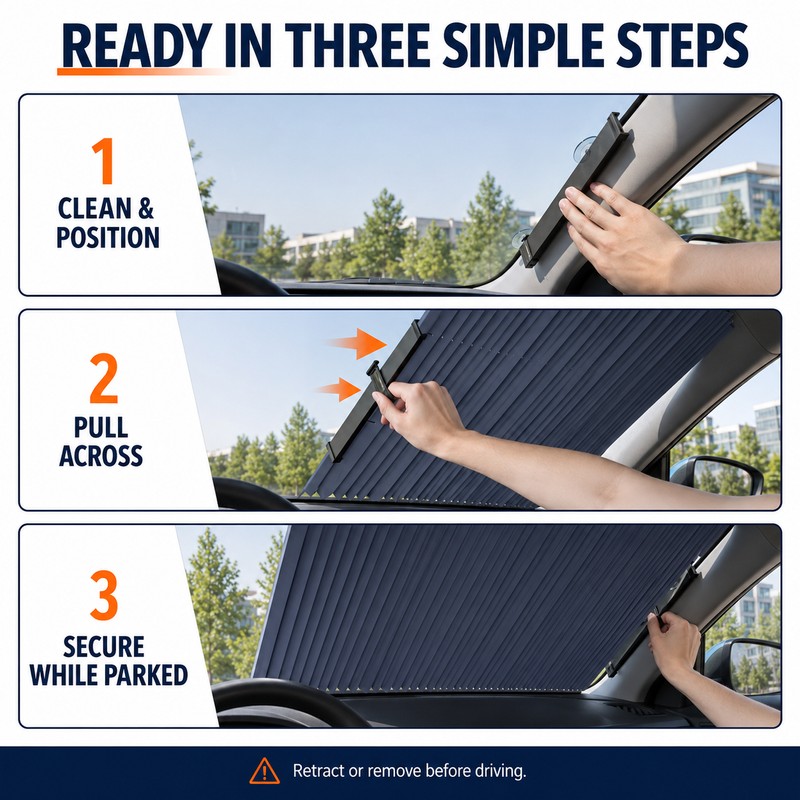 C41083 70cm Retractable Car Windshield Sun Shade – Foldable Reflective