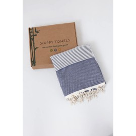 Happy Towels Hammam Towel, Bath Towel, Sauna Towel, Extra Long & Soft Woven, 210 cm x 95 cm, 60% Bamboo Viscose and 40% Cotton, Fairtrade (Grey and White, 1)