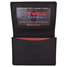 Swiss Marshall Men's RFID Blocking Premium Leather Expandable Small Credit Card ID Business Card Holder Wallet (Brown)
